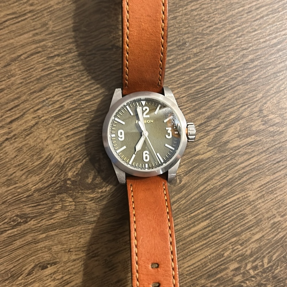 Filson Olive Dial Field Watch with Tan Leather Strap
